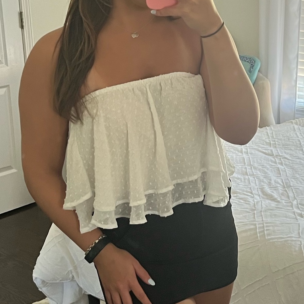 White crop strapless top